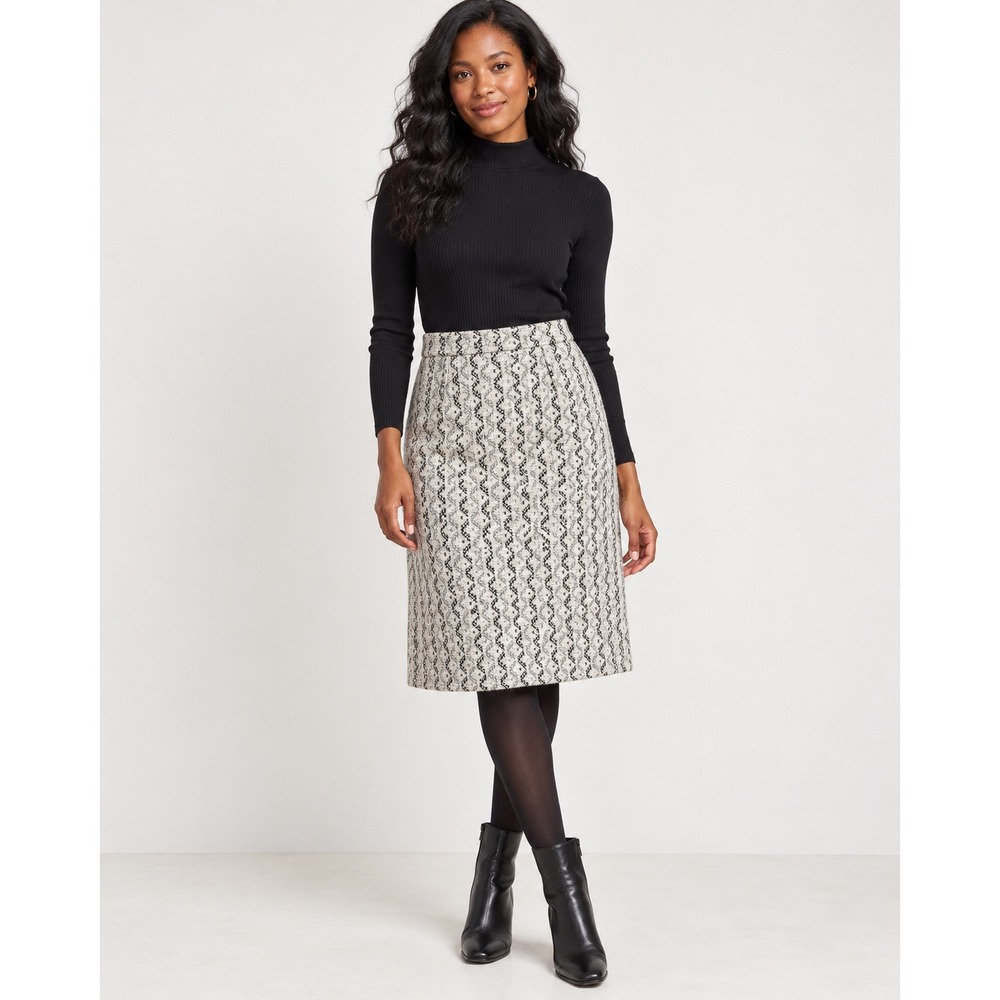 Welsh Woollens Tapestry Skirt Women 26 Gray Black Excellent Woven Geometric